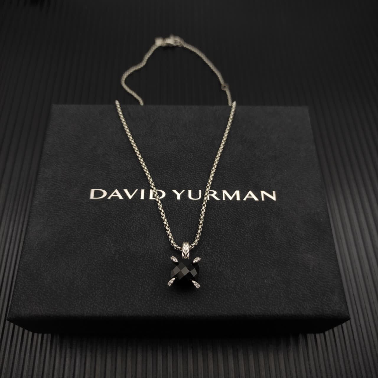 David Yurman Black Onyx and Diamond Chain Necklace